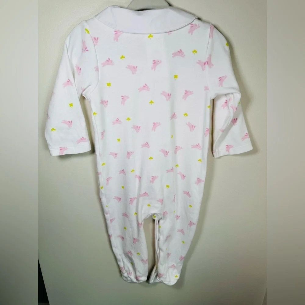 Jacadi Paris Baby Girl Collared Footie Pink Bunnies Size 6M